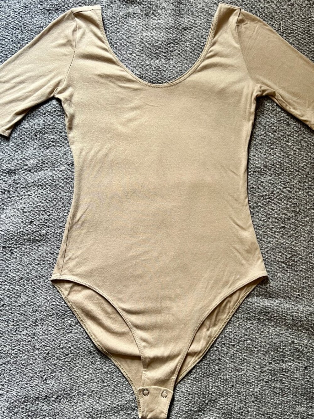 Maryam Nassir Zadeh MNZ Wave Leotard Bodysuit Top 2 XS Taupe Tan Short Sleeve